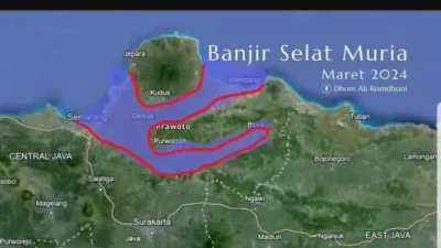 Citra satelit kawasan bekas Selat Muria setelah dilanda banjir di wilayah Demak, Kudus dan Jepara.